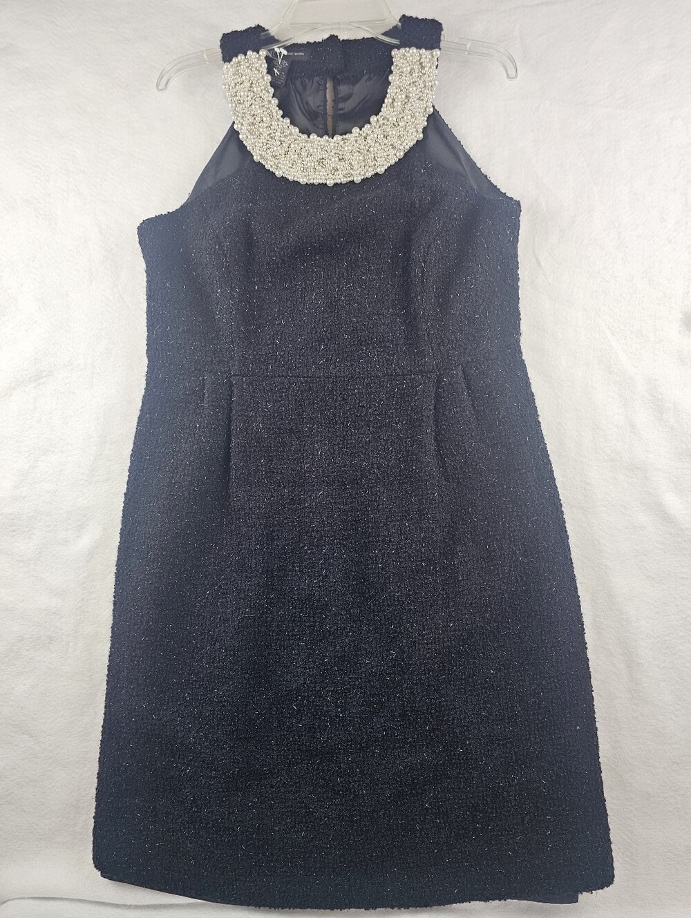 INC International Concepts Dress 8 Black Wool Blend Lined Beaded Halter Neckline